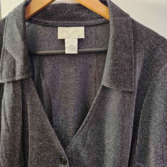 Vtg Semi Sheer Black Silver Metallic Button Up Shirt Size2X Y2K 90s Witch Dark - Picture 2 of 5